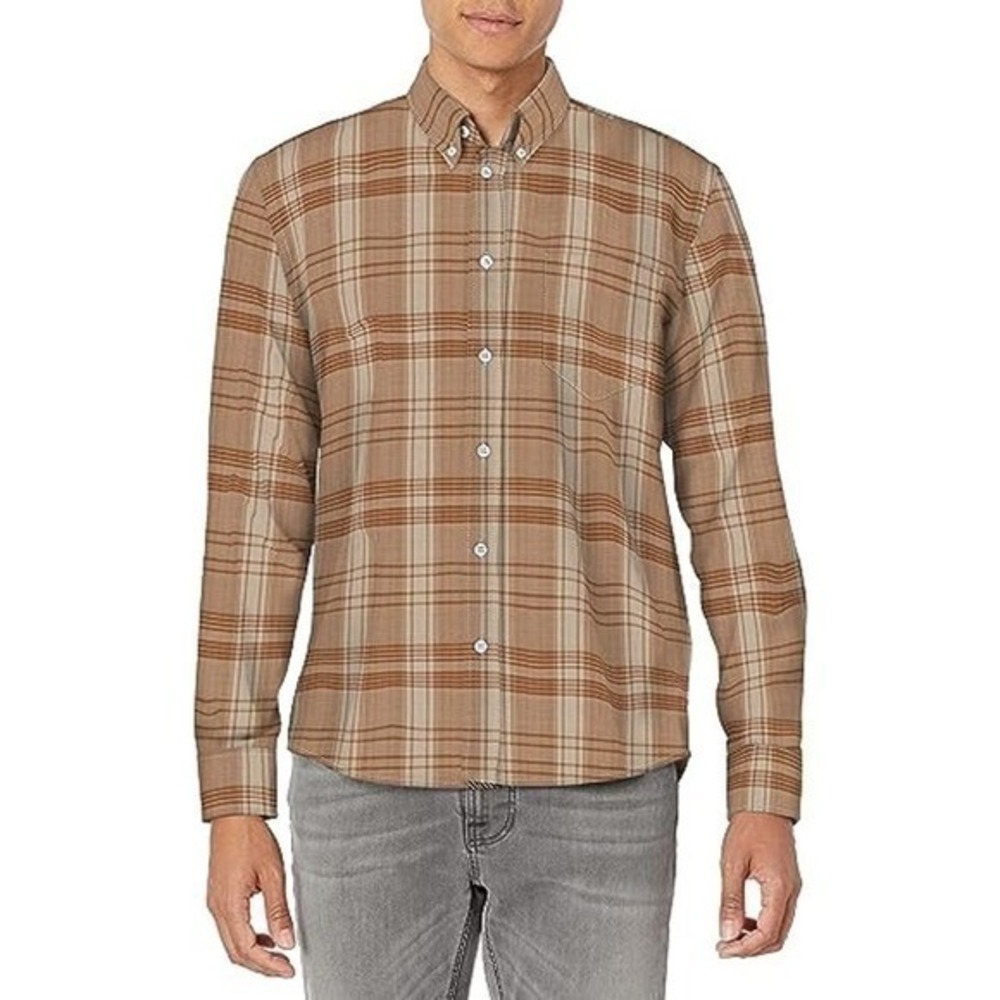 Billy Reid Men's Large Regular Fit Collared Long Sleeve Check Patterned Shirt